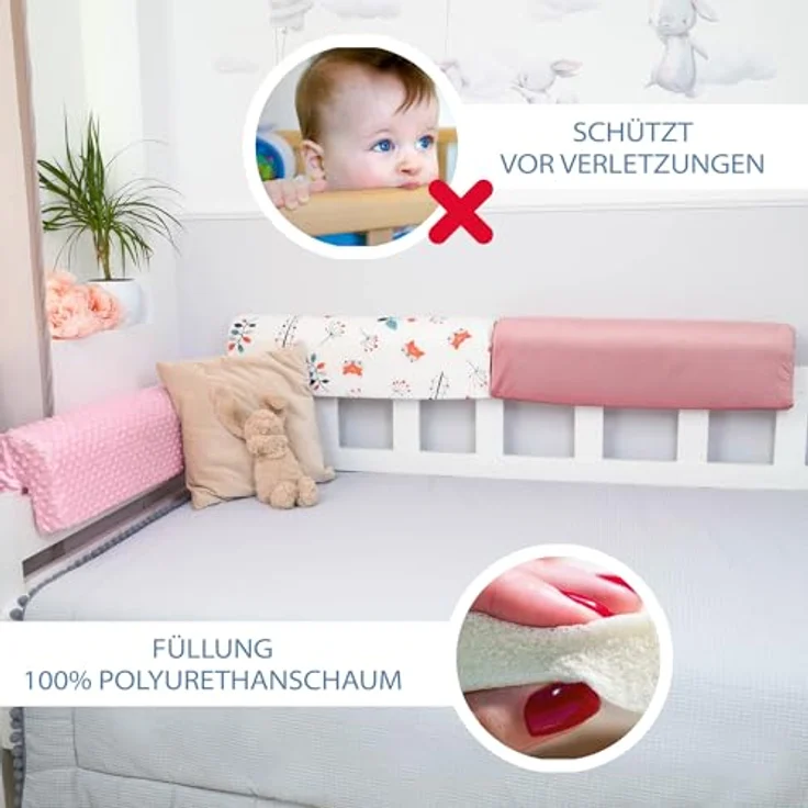 Totsy Baby Bettkantenschutz für Kinderbetten 90 cm - Ersatzbezug Schutz für Bettrahmen Kantenschutz Kinder Babybett Minky Rosa – Bild 5