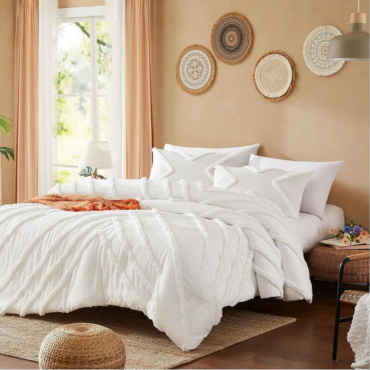Fyrove Bettwäsche Bettwäsche Getuftet Boho 135x200 cm,200x200 cm,Stickerei Shabby Chic, Weiche Bettbezug Deckenbezug mit Reißverschluss,Kissenbezug 80x80 cm – Bild 3