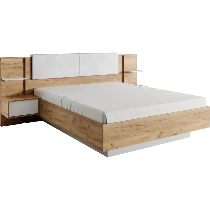 Vente-unique - ELYNIA Bett Holz, Platte BeigeWeiß - B 210 cm x H 104,4 cm x L 256,4 cm – Bild 3