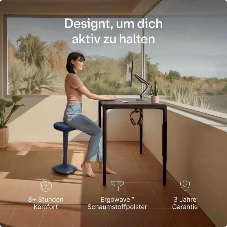 Ergonomischer Balancehocker Desktronic – Höhenverstellbarer Stehhocker für Homeoffice & Stehschreibtisch, Aktivsitz-Hocker mit Wippfunktion, rutschfester Standfuß – Blau – Bild 2