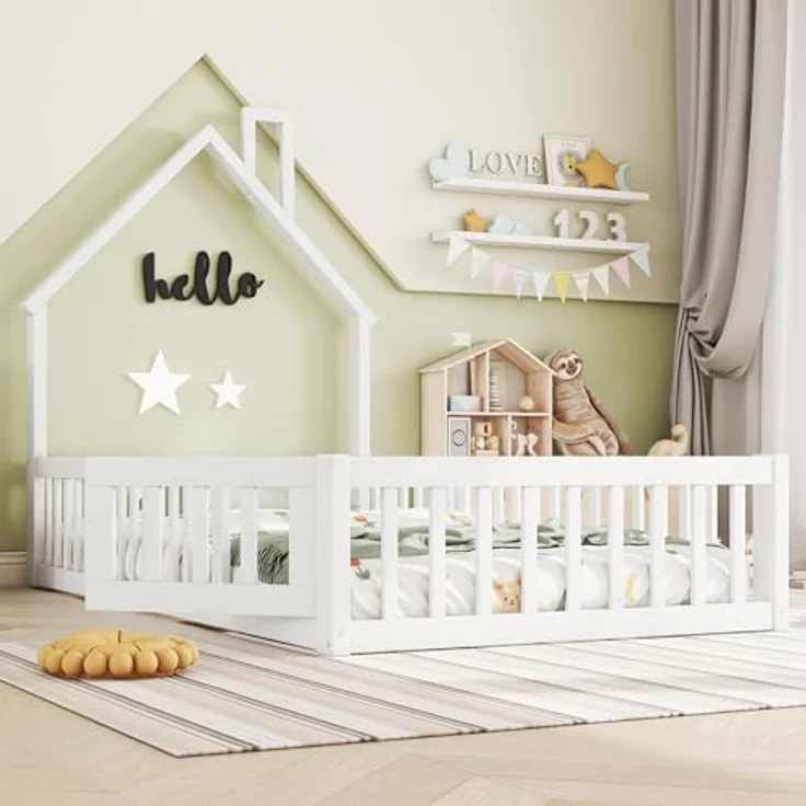 Ball & Cast Bodenbett 90x200 als Kinderbett mit Schornstein, Weiß – Bild 6