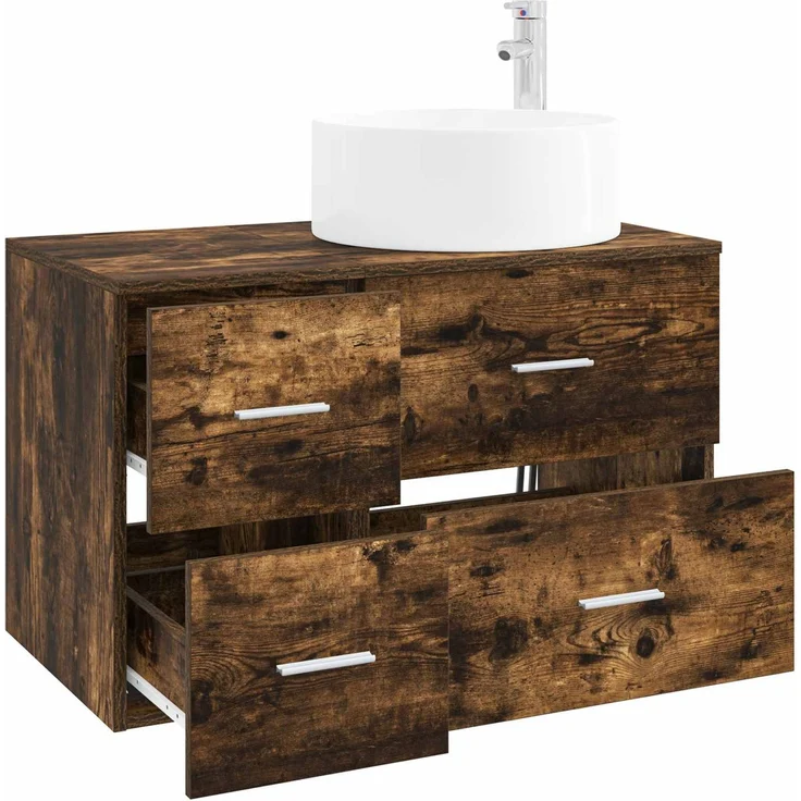 vidaXL Badezimmerschrank-Set 2 stk. Geräucherte Eiche 3404012 – Bild 3