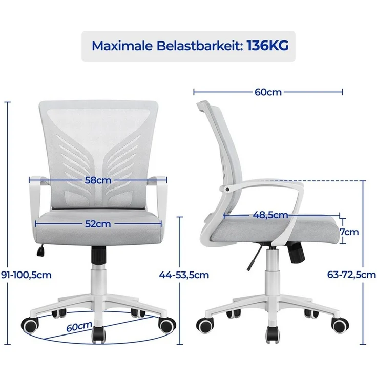 Yaheetech Bürostuhl Höhenverstellbarer Drehstuhl (1 St), Schreibtischstuhl mit Schaukelfunktion für Arbeitszimmer/Büro – Bild 3