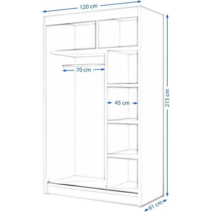 Beautysofa Schiebetürenschrank PACO (120 cm Schrank mit 3 Einlegeböden und Kleiderstange) – Bild 3