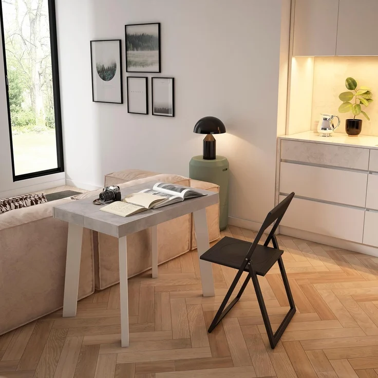 Skraut Home | Ausziehbarertisch | Multifunktionaler ausziehbarer | 260 | Für 12 Gäste | Hölzerne Beine | Moderner Stil | Mattweiß und Zement – Bild 4