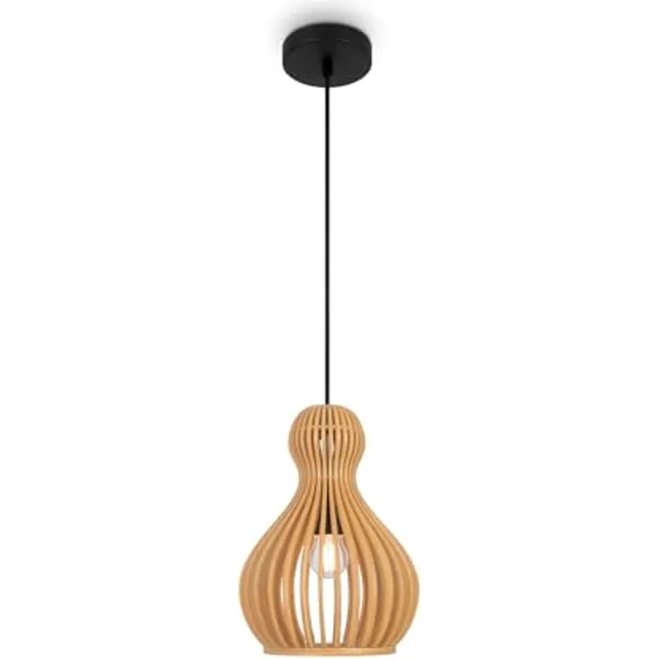 Maytoni Pendelleuchte Roots, Moderne 1 x E27 excl. in Schwarz/Holz/Metall, Energieeffizient bis 40W, für Küche, Wohnzimmer, Schlafzimmer, Esszimmer, Lobby