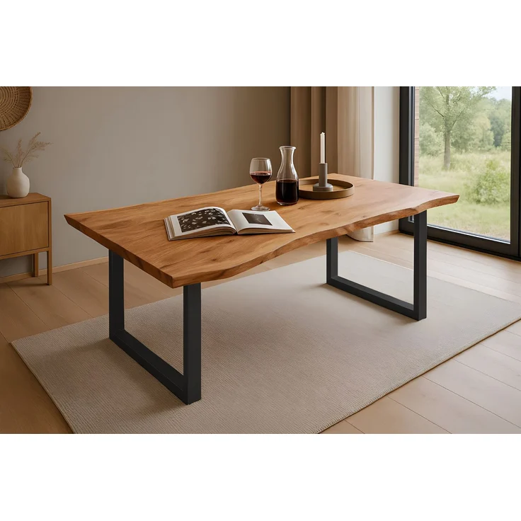 Esstisch Baumkante massiv Akazie natur 160 x 85 schwarz QUINN_ 61854154 – Bild 1