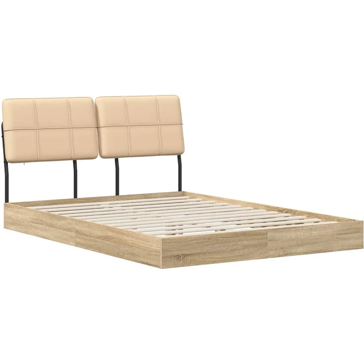 vidaXL Bettgestell mit Kopfteil Sonoma-Eiche und Creme 135 x 190 cm 8003103 – Bild 1