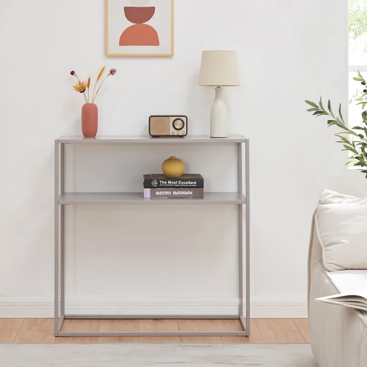 Konsolentisch Kuhmo Hellgrau Metalltischplatte [en. casa] – Bild 2