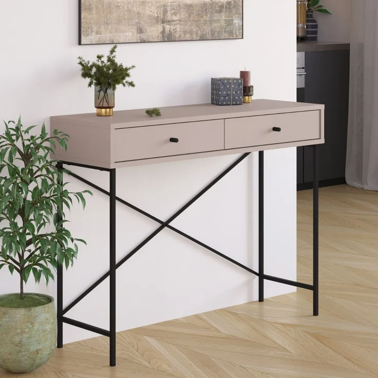 Calicosy 'TITAN' Konsole mit 2 Schubladen Farbe Mokka und Metallbeine - L110 cm - Braun – Bild 2