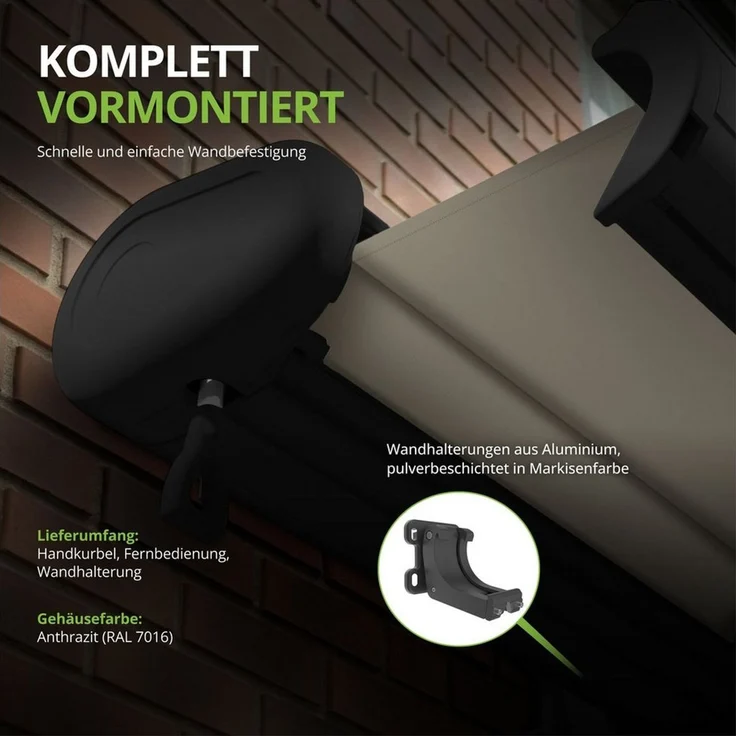 Eclipse Kassettenmarkise elektrische Vollkassettenmarkise 2x1,5m Anthrazit, freie Tuchwahl – Bild 4