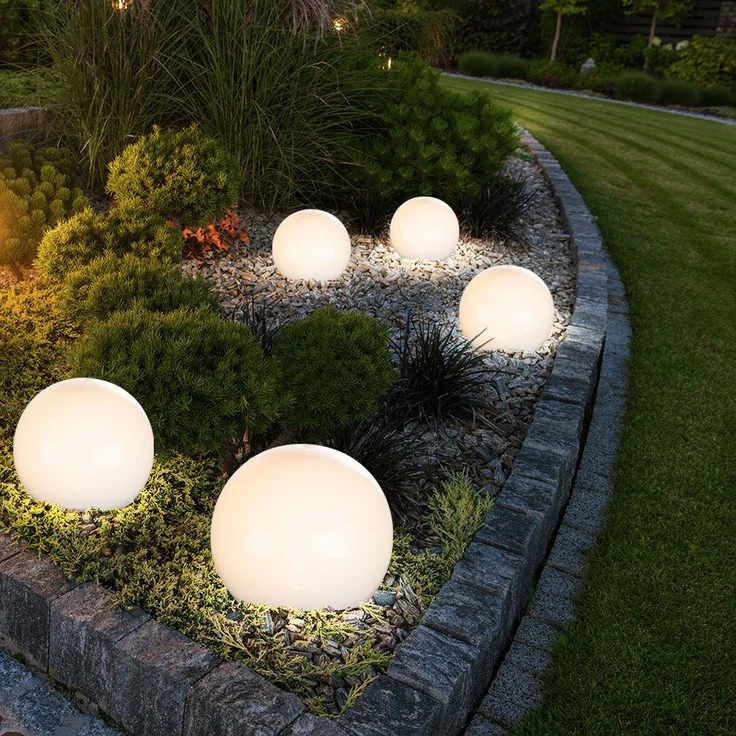 5er Set LED Solarkugel weiß, Erdspieß, DxH 10x38 cm – Bild 10