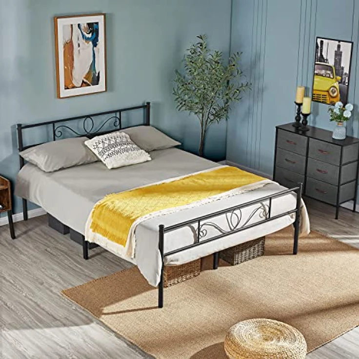 Yaheetech Bettrahmen Metallbett Bettgestell aus Metall, Doppelbett für 140x200 cm Matratze, Gästebett für kleine Räume, Schwarz – Bild 2