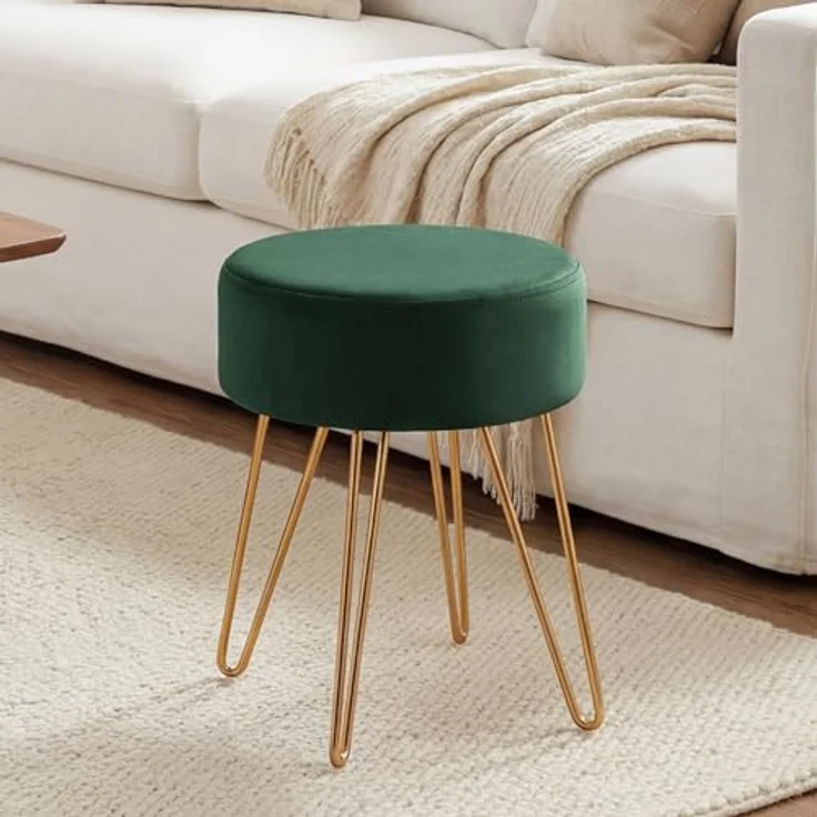 Duhome Hocker, Sitzhocker Rund Hocker Samt oder Stoff Lederoptik Schemel Metallbeine – Bild 5