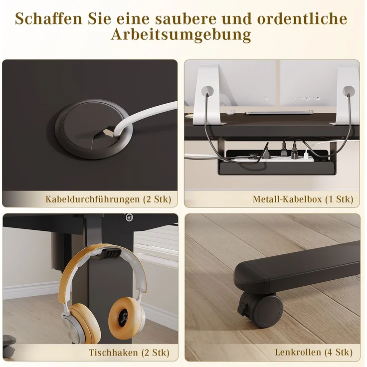 Devoko Höhenverstellbarer Schreibtisch Holzwerkstoff und Metall Schwarz 160 x 80 x 72-118 cm – Bild 3