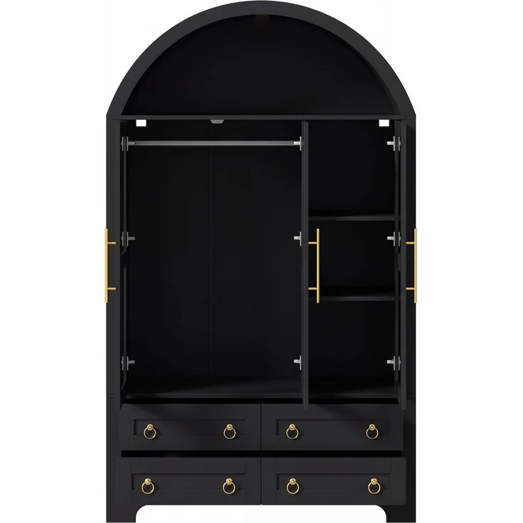 Kleiderschrank 110x50x186 cm mit 3 Glastüren, 4 Schubladen und App-steuerbarer LED-Beleuchtung – Schwarz – Bild 6