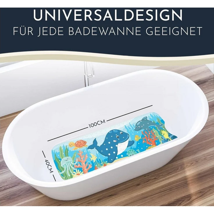 Homerella Badematte rutschfest Kinder - 100% BPA frei Inkl. 2 Haken zum Aufhängen 100x40cm, Antirutschmatte Badewanne Baby hautsensitiv & schimmelresistent, Badewannenmatte rutschfest & waschbar – Bild 2