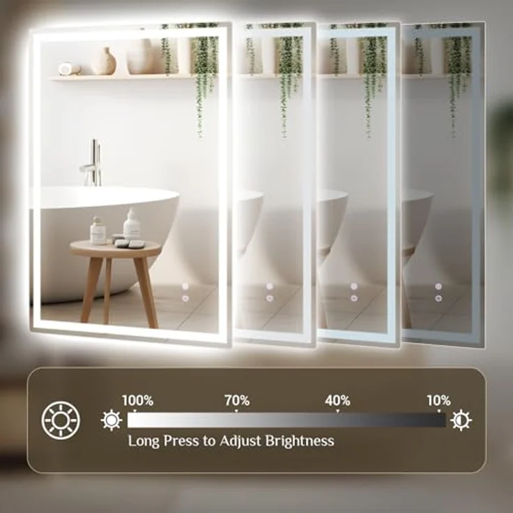 Clevich Badspiegel mit Beleuchtung 70x50 cm, Antibeschlag LED Badzimmerspiegel mit 3 Lichtfarben, Dimmbar, Touch Control, Badezimmer Spiegel mit Licht, Wandspiegel Beleuchtet – Bild 5