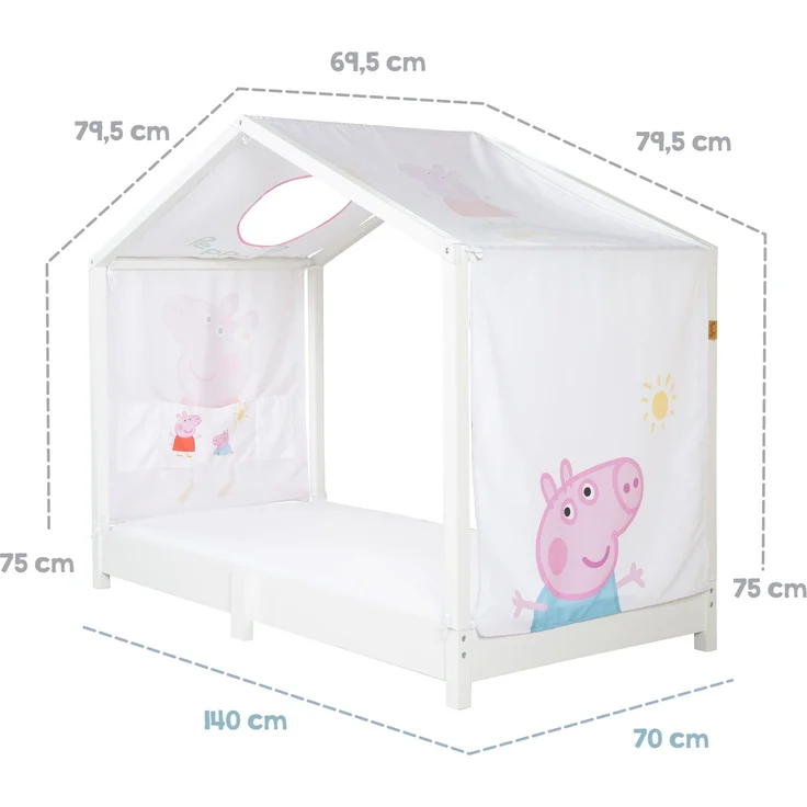 roba Bezug für Montessori Hausbetten 70 x 140 cm im Peppa Pig Design - Passendes Zubehör zum Umbau in Himmelbett - Inkl. 3 Aufbewahrungstaschen & Dachfenster – Bild 11