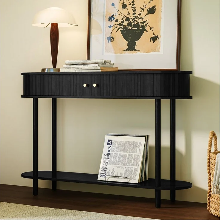 HOLTICO Konsolentisch mit Schiebetüren & Stauraumschrank, Schmaler Sofatisch, Eingangstisch (1-St), Sideboard-Tisch für Wohnzimmer, Flur, Schlafzimmer – Bild 3