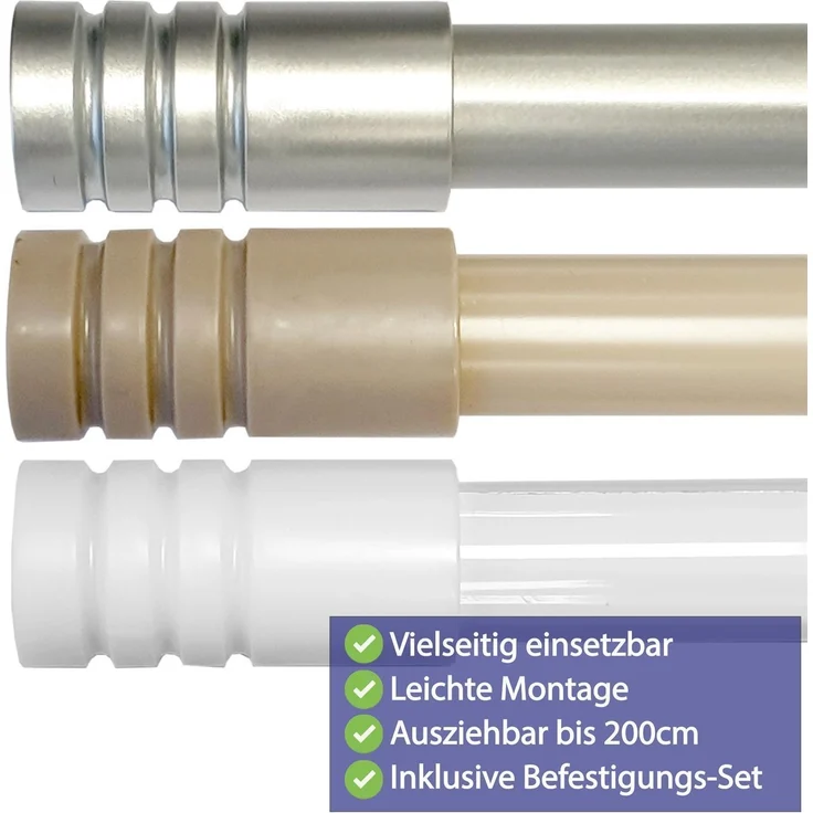 Gardinenstange "Modern" ausziehbar 115 bis 200 cm, Durchmesser 16mm/19mm - Edelstahl - Stil-Garnitur, 1-Lauf Metall Stange – Bild 7