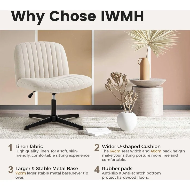IWMH Bürostuhl Beige Höhenverstellbar Stoffpolsterung – Bild 8