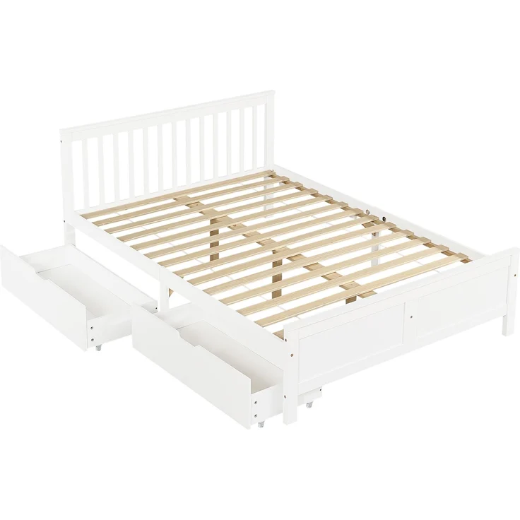 CHICFURN Doppelbett aus Kiefernholz und MDF Weiß 140x200 cm mit 2 Schubladen – Bild 8