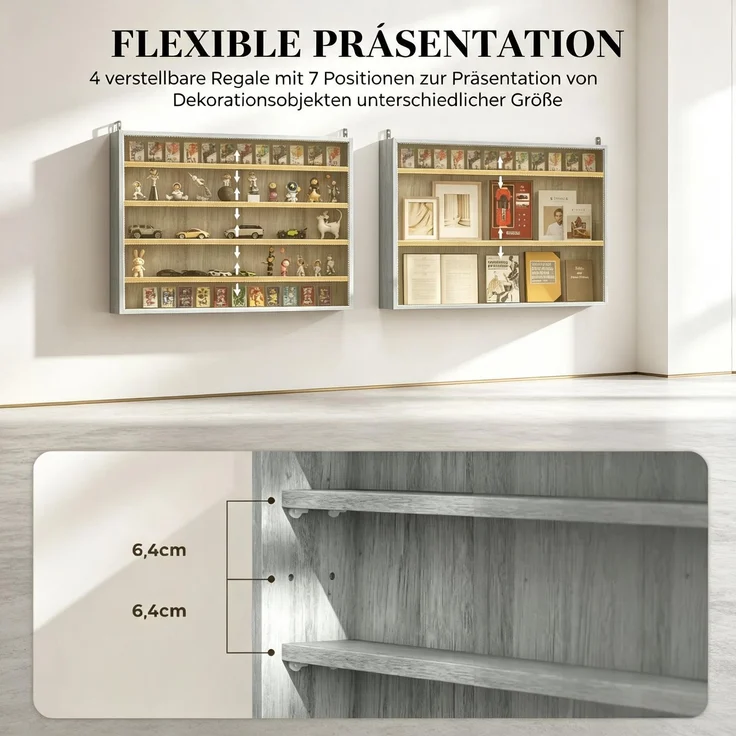 Ausstellungsschrank,Moderner Glasvitrine Schrank,Wandmontierter Vitrinenschrank,Ideal zur Präsentation von Sammlerstücken und Dekorationsobjekten(nur mit Wandmontierter Vitrinenschrank)--Herde--80x9.5x60cm--YOUDENOVA – Bild 5