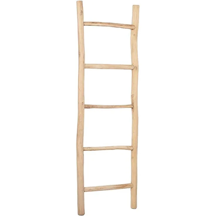 LebensWohnArt Dekoleiter Deko-Leiter KEPALA ca. H150cm Natural Teak Handtuchhalter Kleiderständer