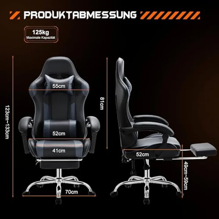 DUMOS Gaming Stuhl Ergonomischer Gaming Stuhl mit Fußstütze Atmungsaktiver PC Stuhl mit verstellbare Lendenkissen Kopfkissen und Armlehnen 150 kg Belastbarkeit Drehsessel – Bild 4