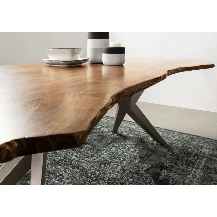 Baumtisch Akazie 160 x 90 x 76 natur lackiert Beine silber matt FREEFORM 4 #20 – Bild 5
