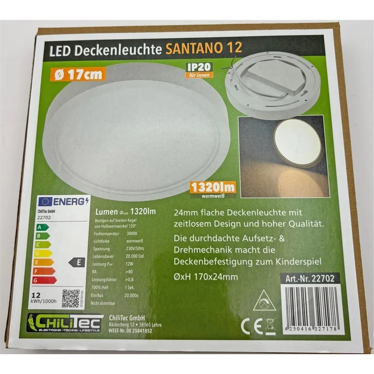 LED Deckenleuchte "Santano 12w"Ø 17cm, 12W, 1320lm, 3000K warmweiß – Bild 10