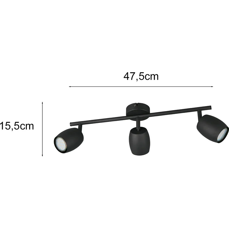 Deckenstrahler NANCY 3-flammig aus Metall Schwarz, Breite 47,5cm – Bild 3