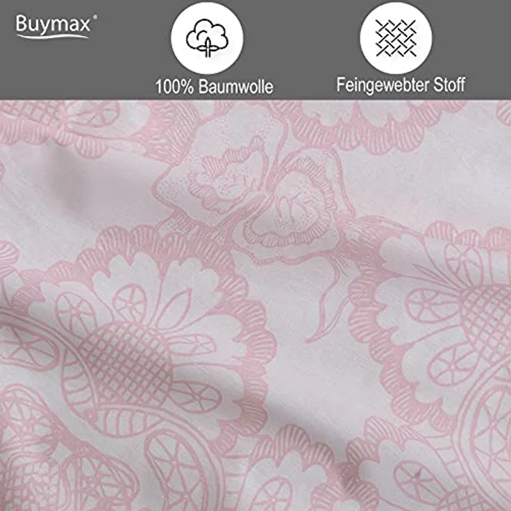 Buymax Bettwäsche Lisle, Renforcé, 3 teilig, Bettbezug-Set 200x220 cm 100% Baumwolle Reißverschluss Altrosa Weiß – Bild 4