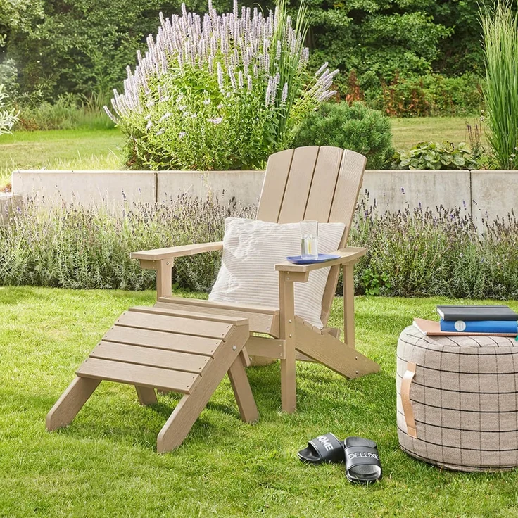 HOME DELUXE Gartenstuhl FAREA inkl. Hocker – Creme-Weiß – Bild 1