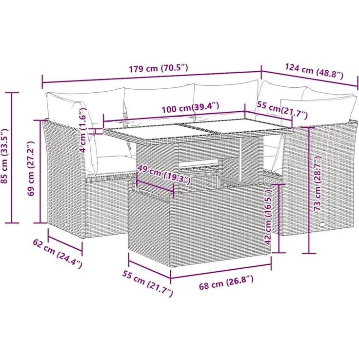vidaXL 5-tlg. Garten-Sofagarnitur mit Kissen Hellgrau Poly Rattan 3326153 – Bild 11