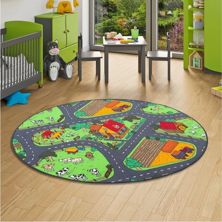 Snapstyle Kinderteppich Kinder Spiel Teppich Bauernhof Rund, Rund, Höhe: 4 mm – Bild 5