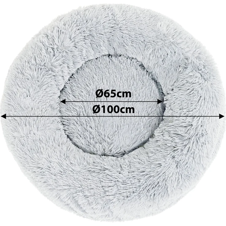 lionto Donut Hundebett, rundes Hundesofa mit Plüschbezug & Anti-Rutsch-Noppen, weich & gemütlich, 100 cm Durchmesser, hellgrau – Bild 6