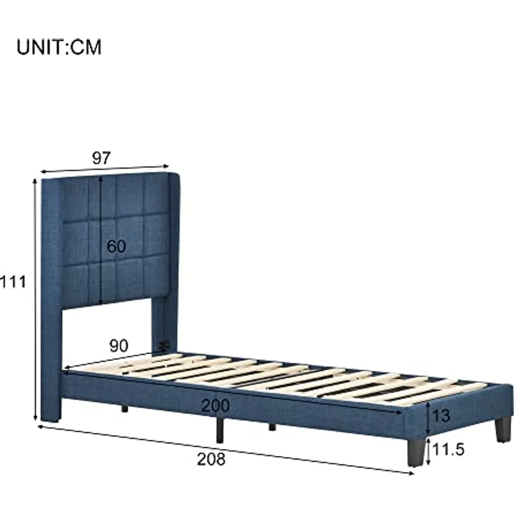 Ball & Cast Polsterbett (90x200cm) Doppelbett mit Matratze, Gepolstertem Kopfteil + Lattenrost, Einfache & Zeitsparende Montage, Blau – Bild 2