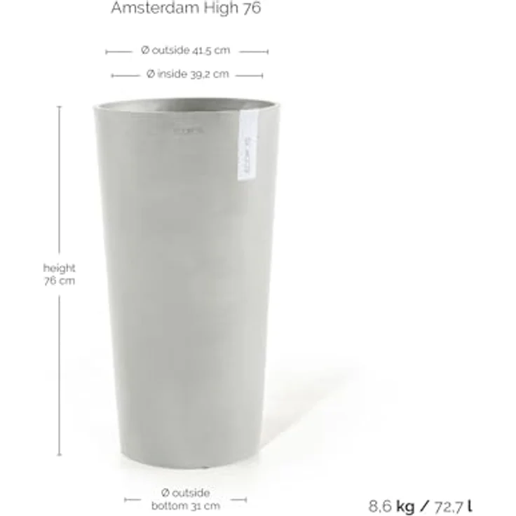 ECOPOTS Blumentopf AMSTERDAM HIGH White Grey, BxTxH: 41x41x76 cm – Bild 4