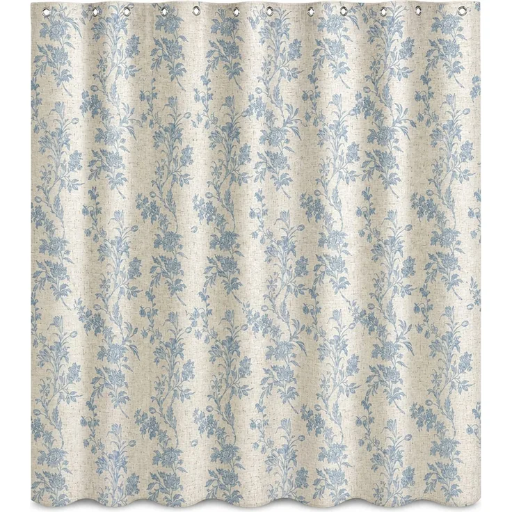 Duschvorhang mit Blumendruck wasserabweisend fürs Badezimmer Beige-Blau, 165x180 cm