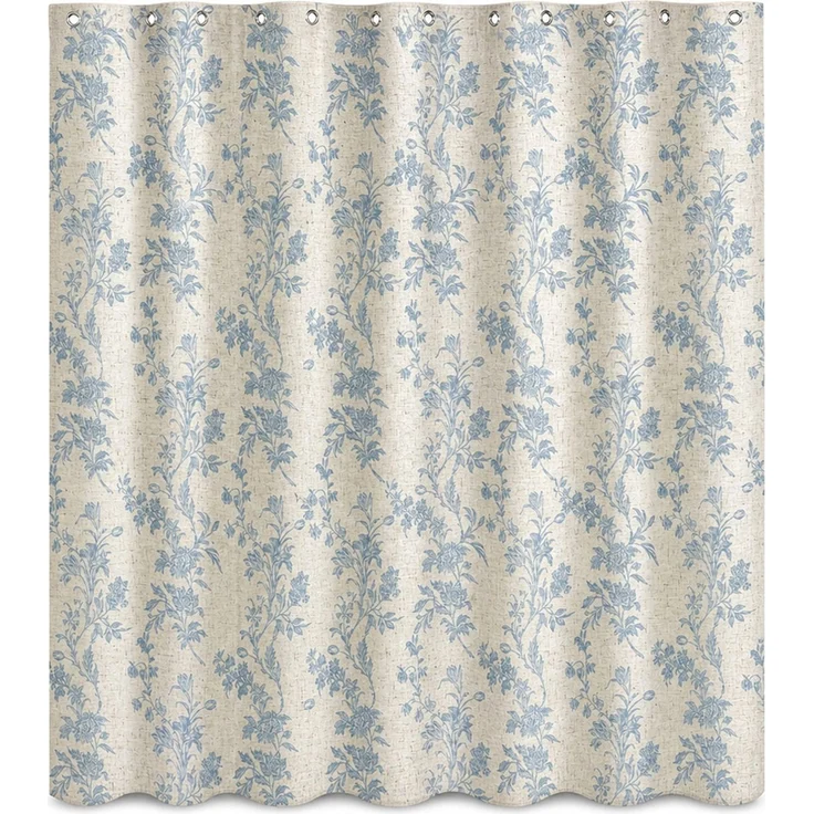 Duschvorhang mit Blumendruck wasserabweisend fürs Badezimmer Beige-Blau, 165x180 cm – Bild 1