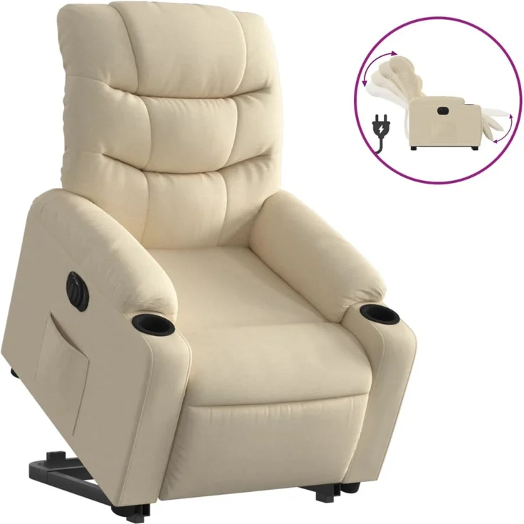Relaxsessel, Fernsehsessel, Schlafsessel mit Aufstehhilfe Elektrisch Creme Stoff – Bild 2