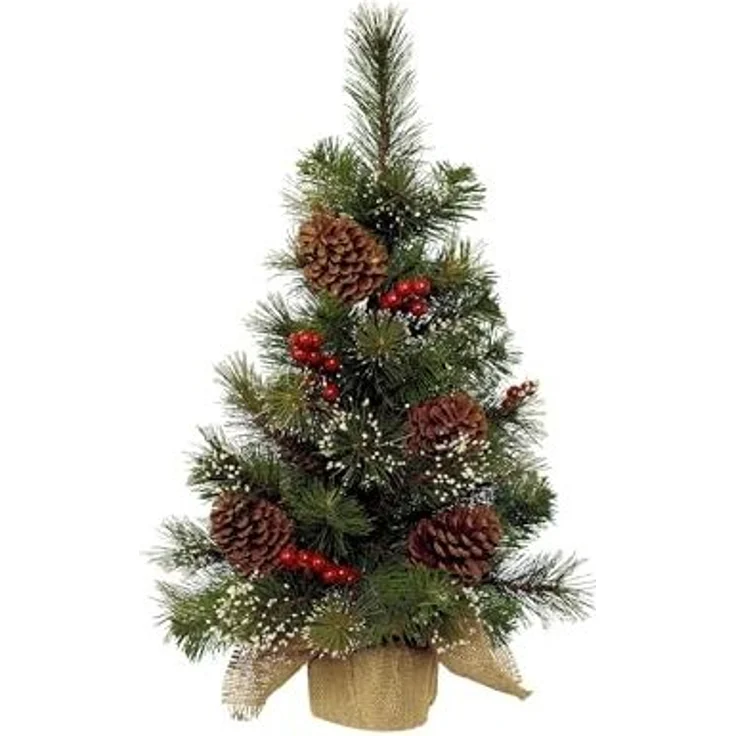 Kaemingk Künstlicher Weihnachtsbaum, Tannenbaum künstlich mit Beeren und Zapfen im Jutesack 60cm - Grün – Bild 1