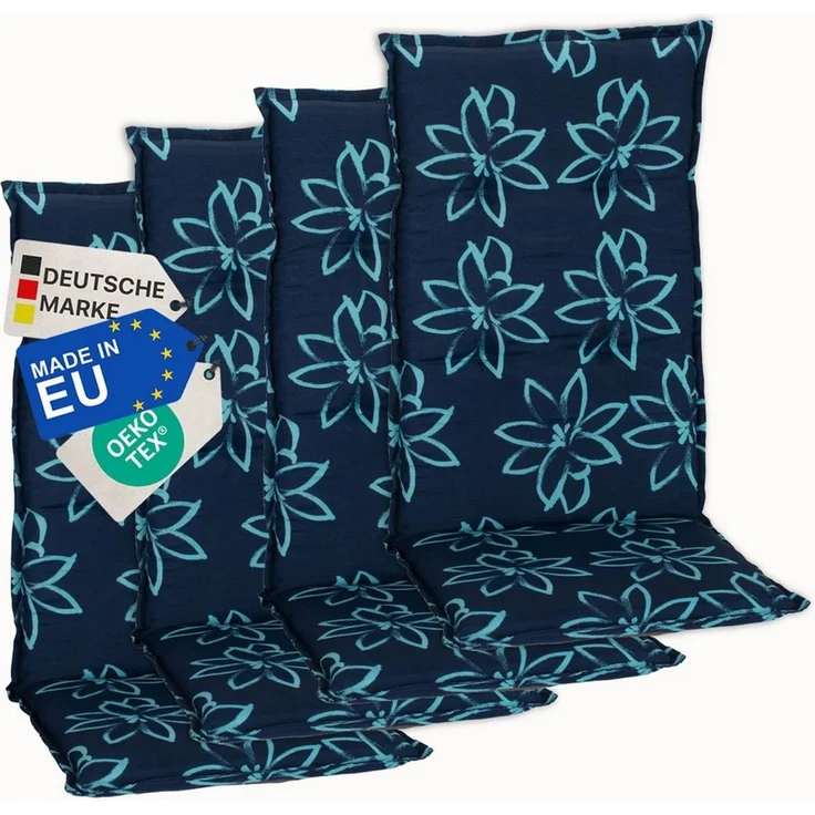 NYVI Hochlehnerauflage Hochlehner Auflagen 4er Set Barcelona - Gartenstuhlauflagen 118x50cm, (4 St), Stuhlauflage, Sitzauflage mit Halteband, UV-fest – Bild 1