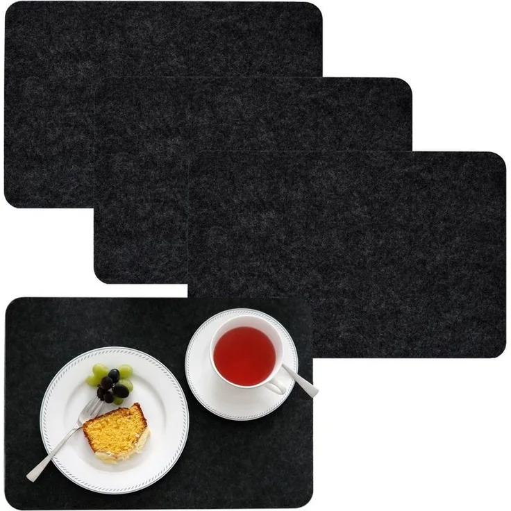 DuneDesign Platzset 4 Extra-Dicke Tischsets Filz Grau - Edle Tischunterlagen - Abwaschbar, 43 x 30 x 0,5 cm Platzdeckchen Rechteckig - Filzunterlagen Esstisch