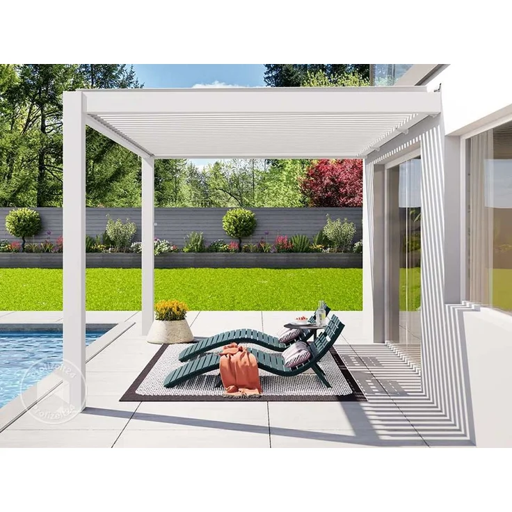 PRIMEYARD Terrassenüberdachung 3x4 m Aluminium-Pfosten mit Lamellendach aus Alu weiße Anbau-Pergola – Bild 2