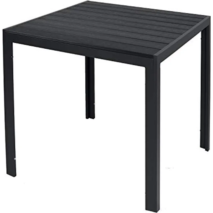 FineHome Aluminium Gartentisch anthrazit/schwarz, Pflegeleicht mit Holzimitat Tischplatte, 90x90x74 cm