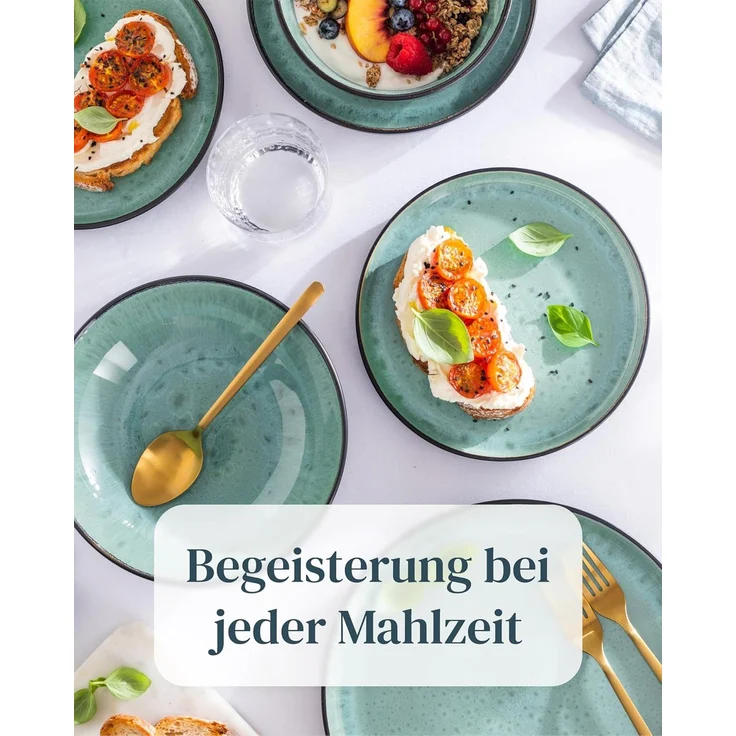 Steingut Geschirrset 6 Pers. Ibiza 18-tlg Hochwertiges Mediterranes TEST SEHR GUT Steingut Geschirr Set - Schüssel- und Teller Set - Tafelservice 6 Personen Geschirrsets Pure Living in Salbeigrün – Bild 4