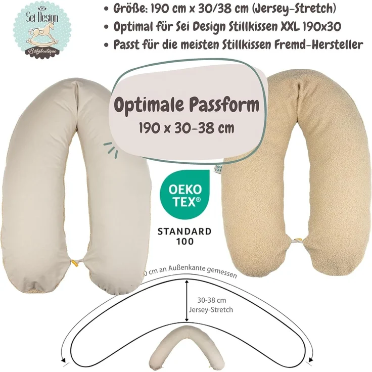 sei Design Stillkissenbezug 100% Baumwolle passend für Stillkissen XXL, Bezug für Schwangerschaftskissen, Seitenschläferkissen 190x30 cm, mit Reißverschluss, waschbar und Schadstoffgeprüft – Bild 3